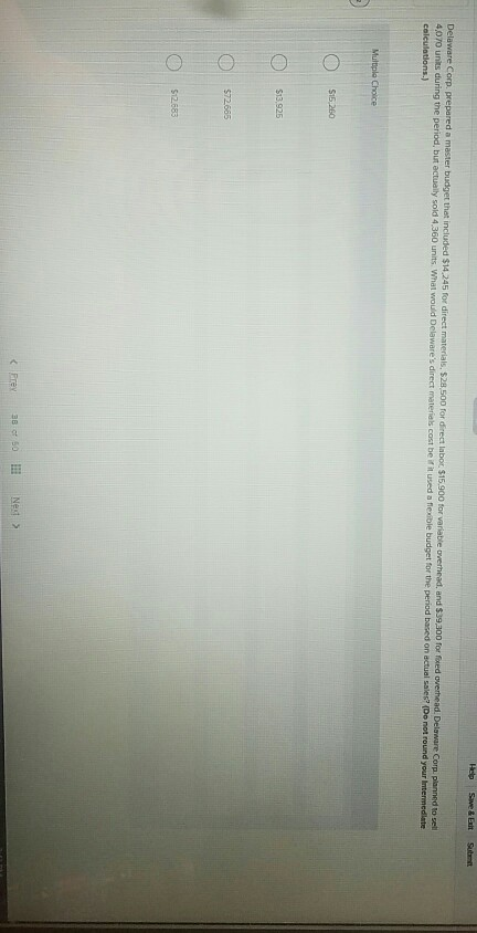 Help Se Exit Sutt Delaware Corp. prepared a master budget that