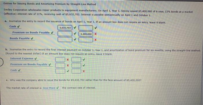  Entries for Issuing Bonds and Amortizing Premium by Straight-Line Method Smiley