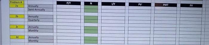 each white cell & the final answer in the green cell. Thanks