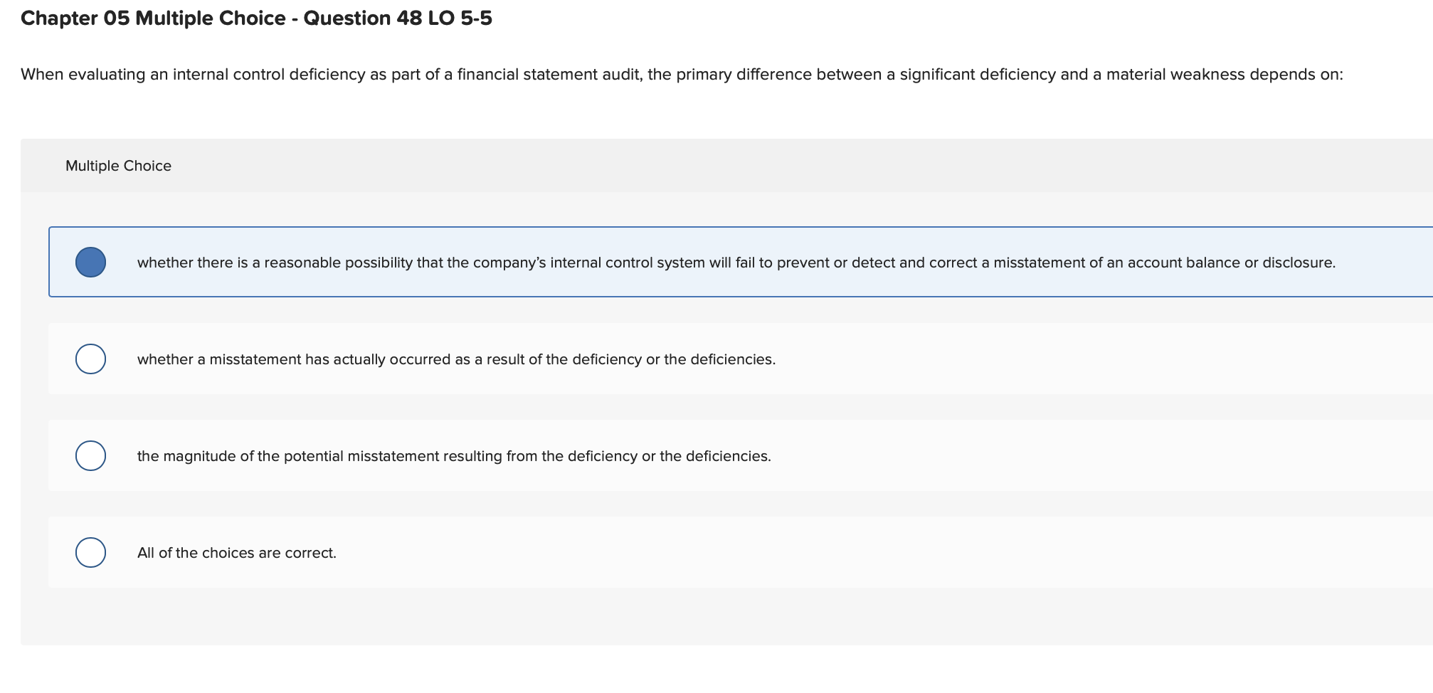  Chapter 05 Multiple Choice - Question 48 LO 5-5 When evaluating