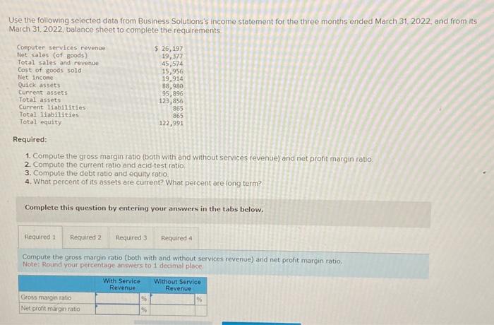  Use the following selected data from Business Solutions's income statement for