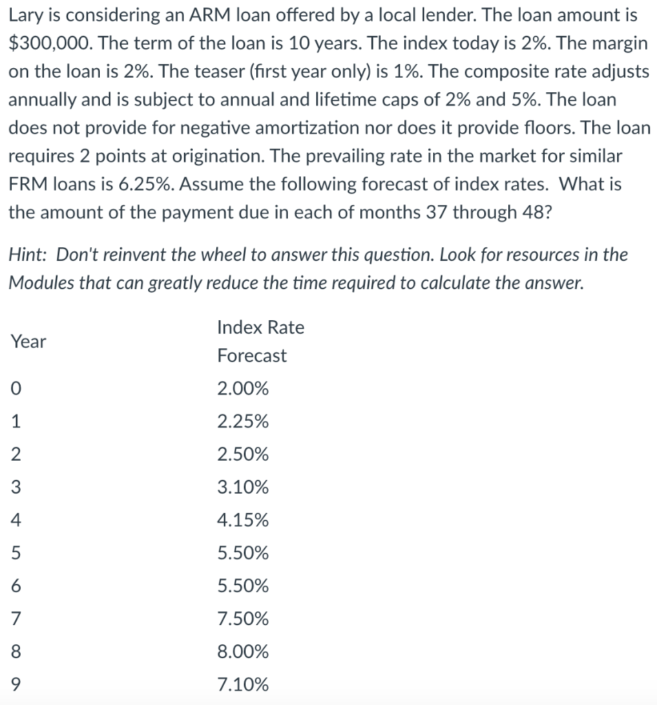 is the market value of Lary's ARM loan at a required yield