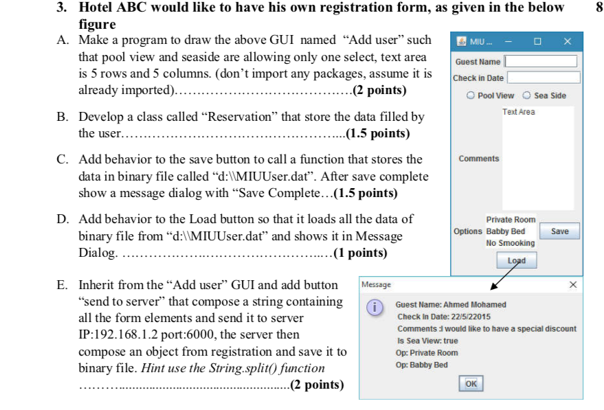 in java 3. Hotel ABC would like to have his own registration