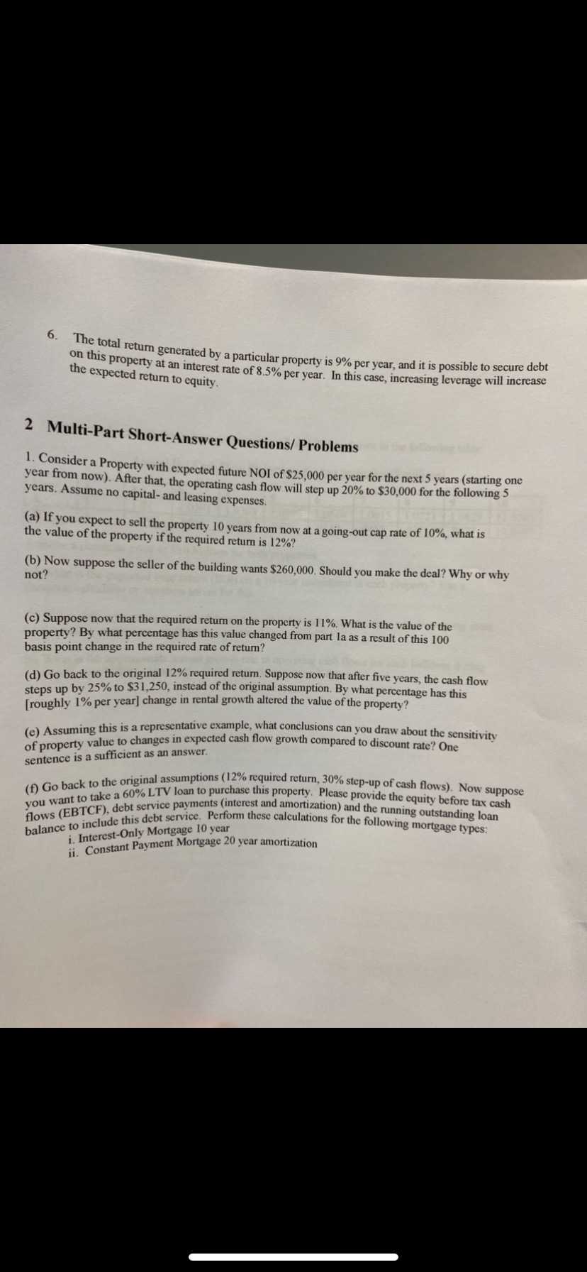 This question needs to be in excel format The total return generated