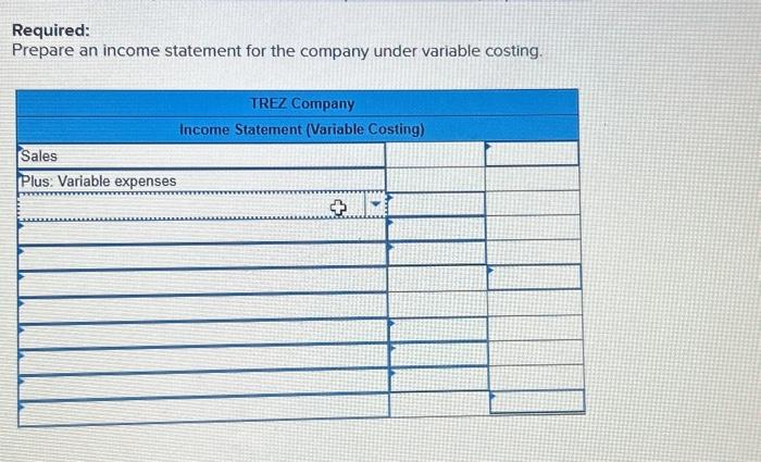 Trez Company began operations this year. During this year, the company produced