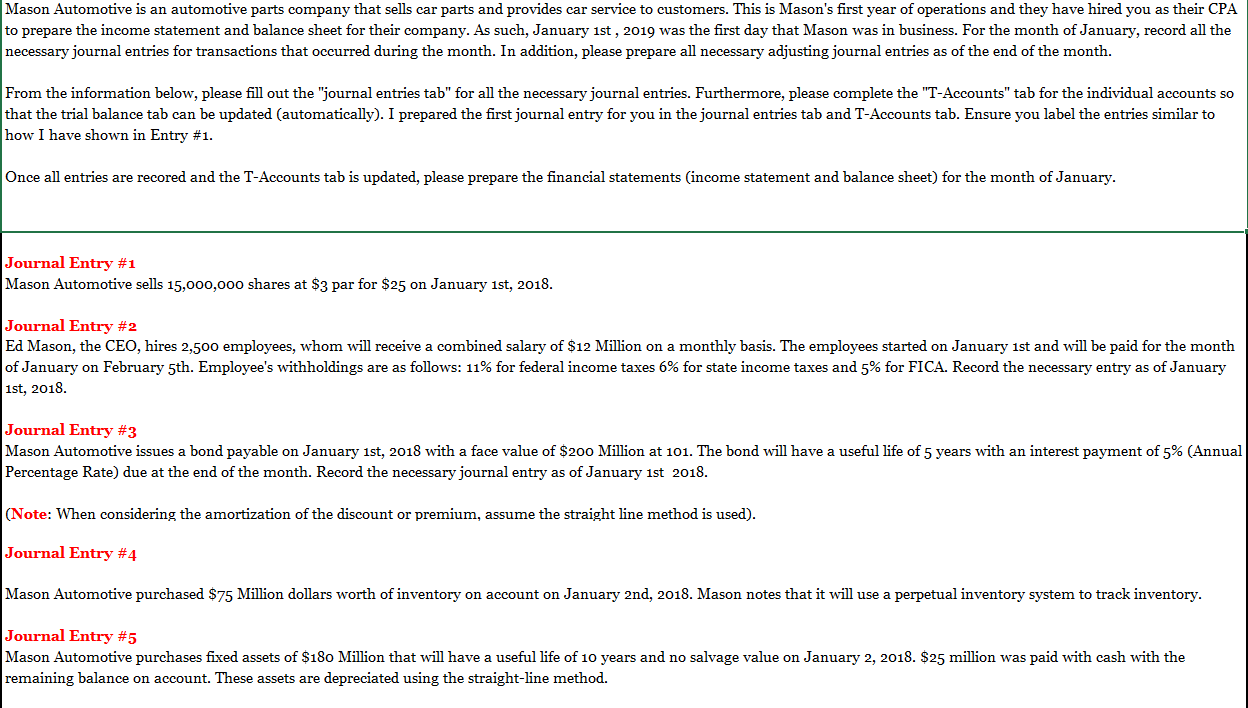 *****I REALLY JUST NEED THE INCOME STATEMENT FILLED OUT. PLEASE!!!!! Mason Automotive