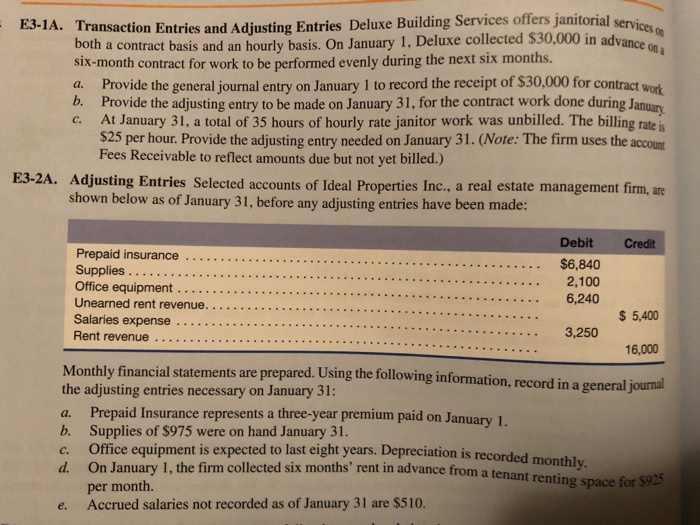 Questions E3-1A and E3-2A 