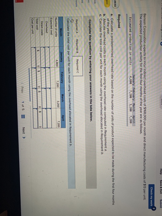  Help Save & Exit Submit Check my work Benson Corporation expects