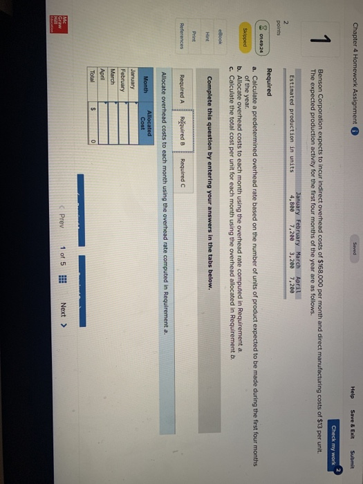 costs of $13 per unit. The expected production activity for the first