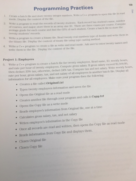  Please help with 1,2, 4 and 5? Programming Practices 159 I.