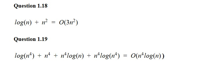 the following equalities are True or False; You should create a parameter-free
