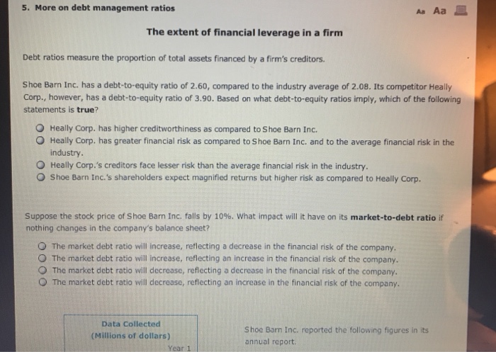  5. More on debt management ratios Aa Aa E The extent