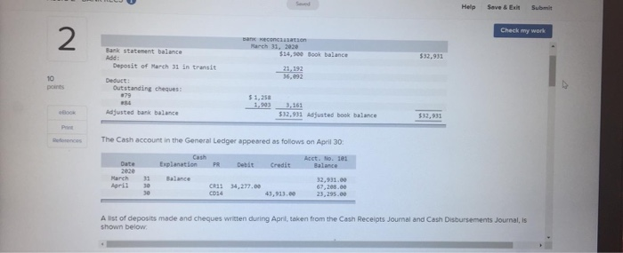  Help Save & Ext Submit Check my work 2 Ed WC18120