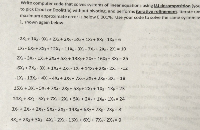  matlab program Write computer code that solves systems of linear equations