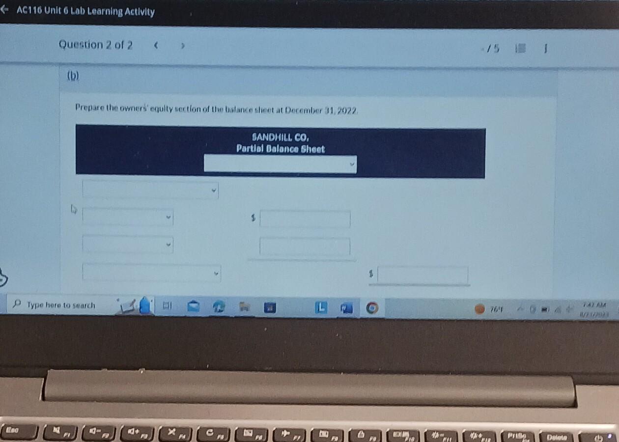 AC116 Unit 6 Lab Learning Activity Question 2 of 2 For Sandhill