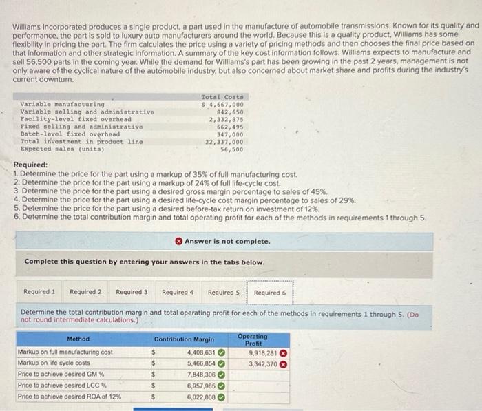 can I get help with no. 6 - Operating profit section? Williams