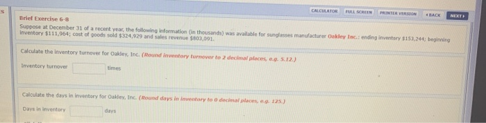  CALCULATOR FULL SCREEN PRINTER VERSION NEXT 4BACK Brief Exercise 6-8 Suppose