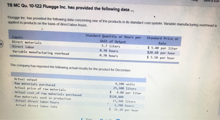  HELP ! TB MC Qu. 10-122 Fluegge Inc. has provided the