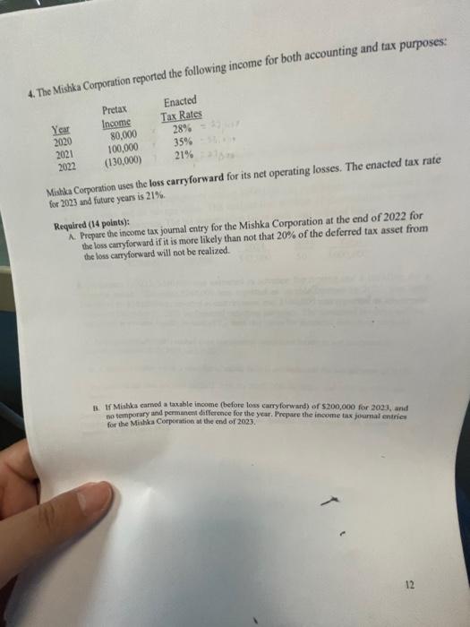  4. for 2023 and future years is 21% A. Prepare the