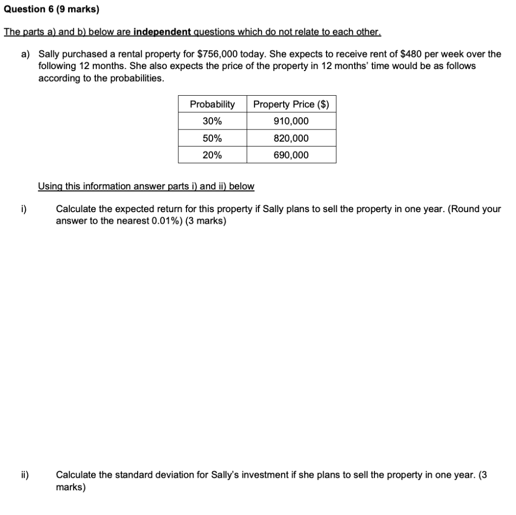  answer asap Question 6 (9 marks) The parts a) and b)