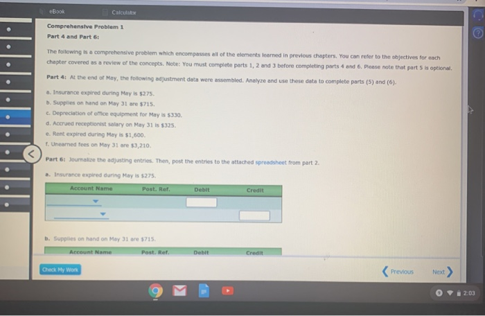  Calculator Comprehensive Problem 1 Part 4 and Part 6: The following