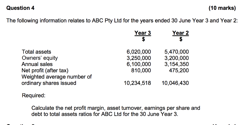 Question 4 (10 marks) The following information relates to ABC Pty