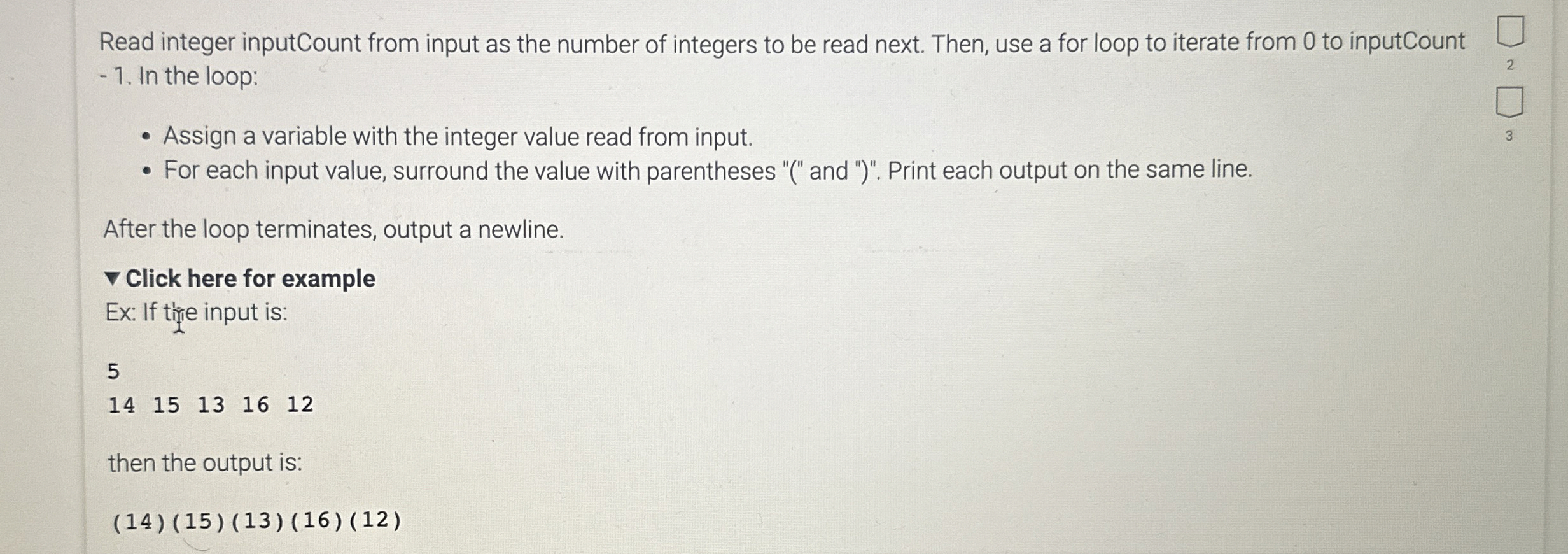  Read integer inputCount from input as the number of integers to
