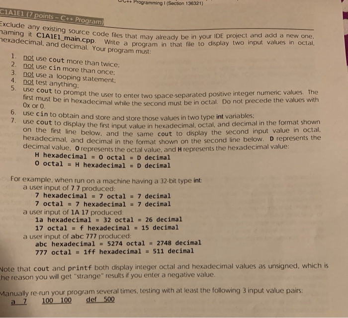  +Programming I (Section 136321) LA1E1 (7 points-C++Program Exclude any existing source