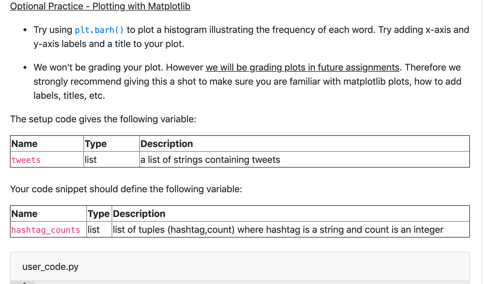 hashtags in a twitter feed. Your code assumes a twitter feed variable