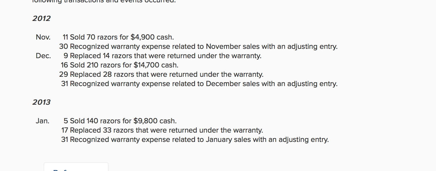 Problem 11-4A Warranty expense and liability estimation LO P4 Please Help!!! On