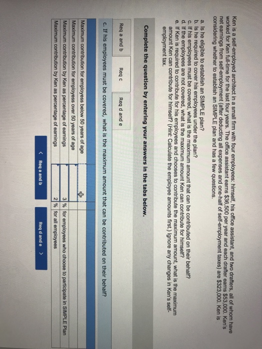  Need help with part c Ken is a self-employed architect in