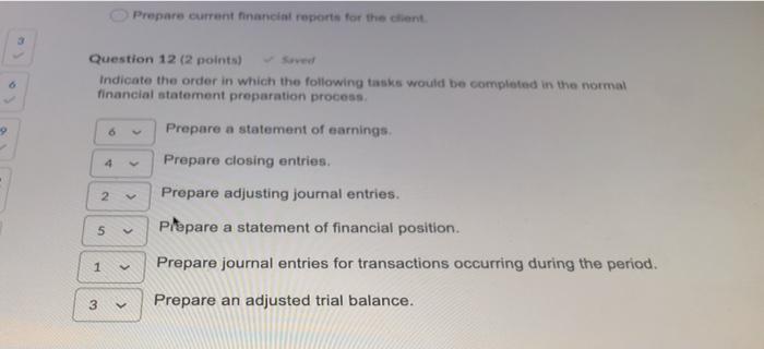 Prepare current financial reports for the cent Question 12 (2 points)