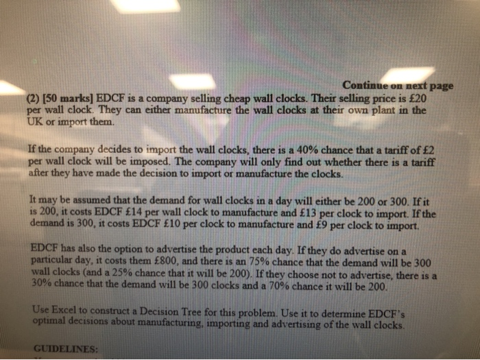  Continue on next page (2) (50 marks) EDCF is a company