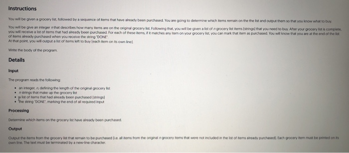  java please Instructions You will be given a grocery list followed