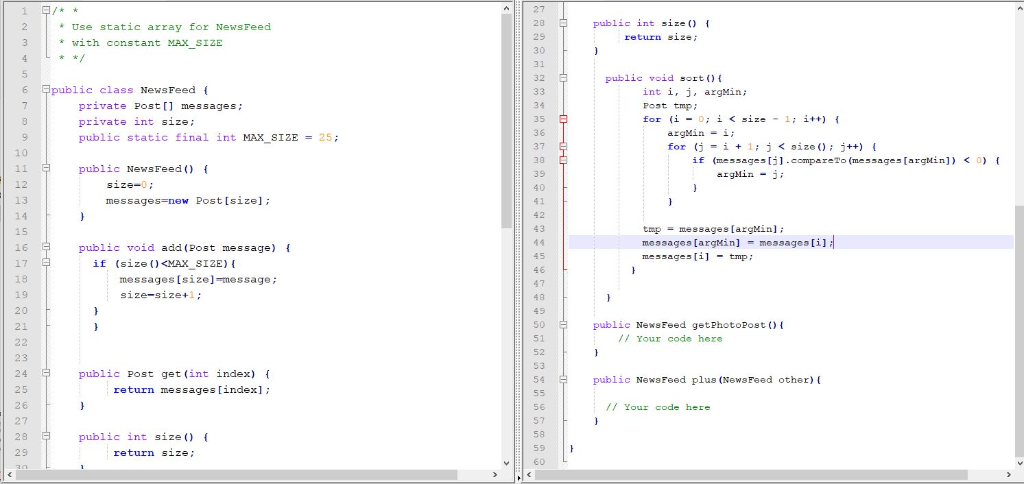 For JAVA Write the implementation of the class NewsFeed. A NewsFeed object