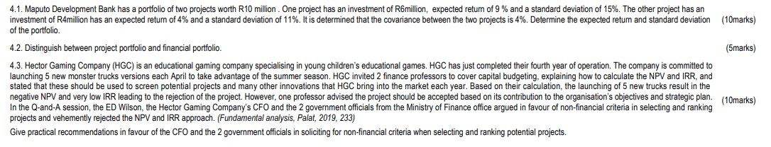  4.1. Maputo Development Bank has a portfolio of two projects worth