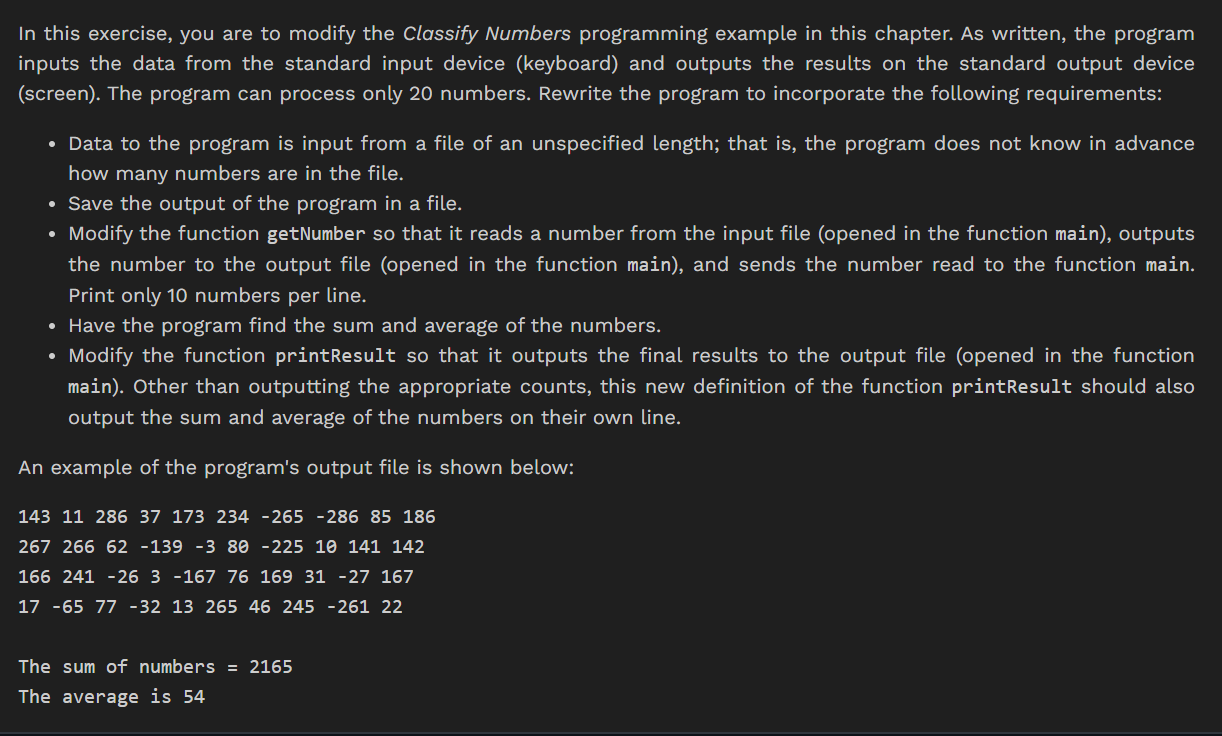  Using c++. In this exercise, you are to modify the Classify