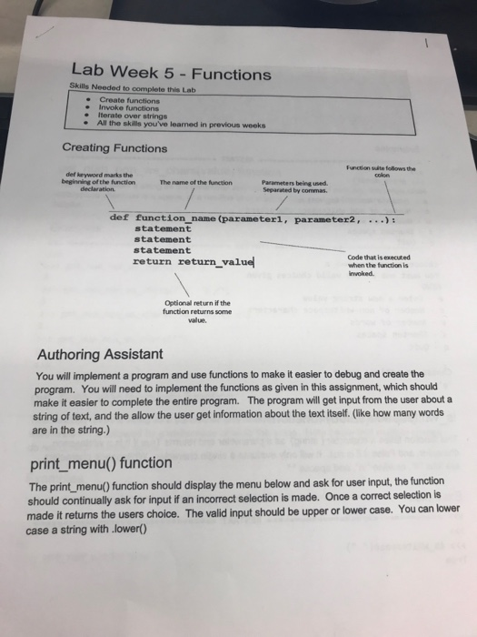  Building functions in python . Lab Week 5 Functions Skills Needed