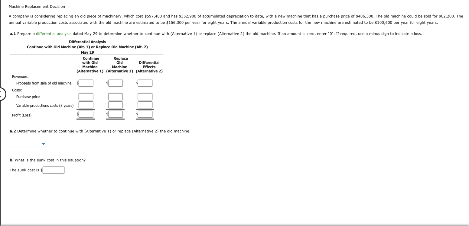 Need this done asap. Thanks in advance! Machine Replacement Decision A company