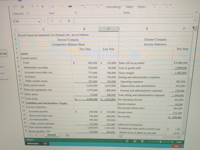 HW 6 Saved Help Calculating Select Financial Ratios using Excel's ROUND and