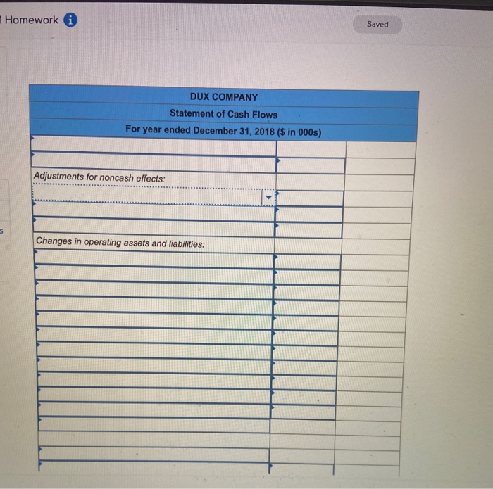 from Dux's accounting records is provided also. DUX COMPANY Comparative Balance Sheets