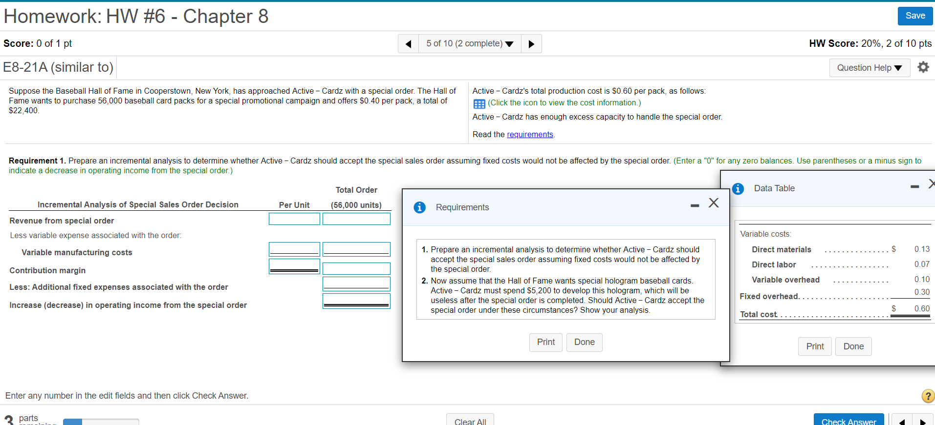 Each part please Homework: HW #6 - Chapter 8 Save Score: