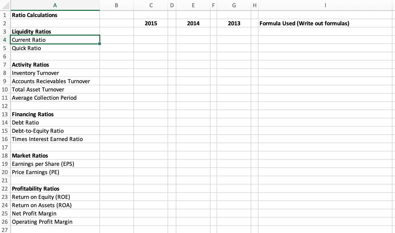 each financial ratio classification (i.e., the liquidity classifications of ratios are based