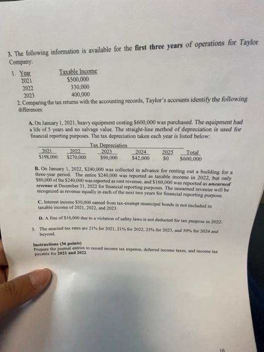  3. The following information is available for the first three years