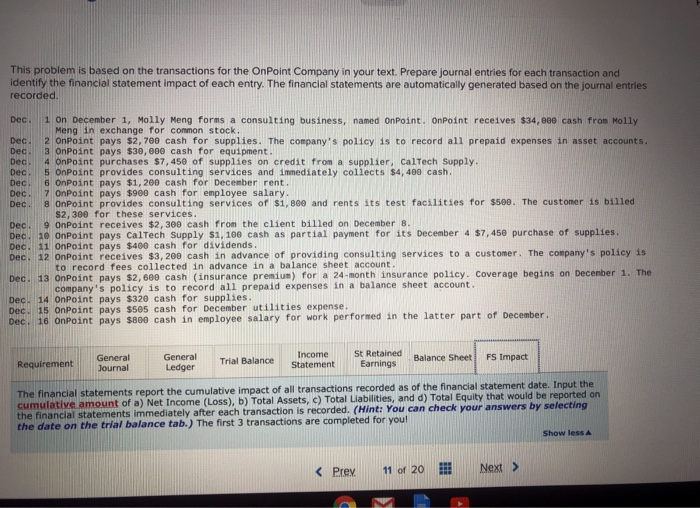  This problem is based on the transactions for the On Point