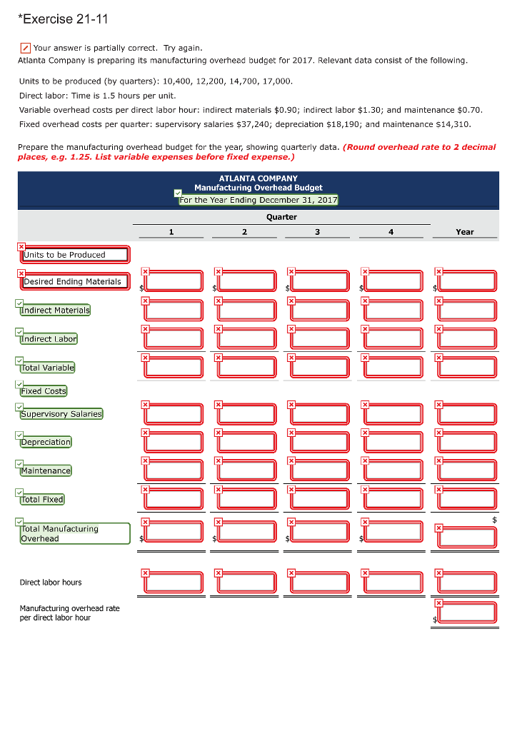 Exercise 21-11 Your answer is partially correct. Try again. Atlanta Company