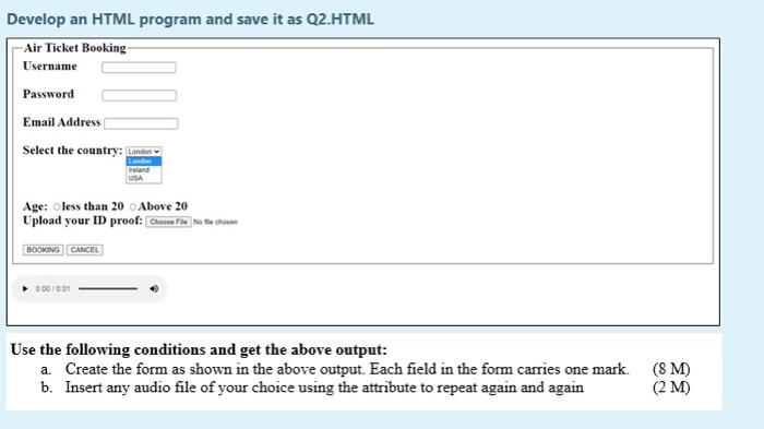  Develop an HTML program and save it as Q2.HTML -Air Ticket