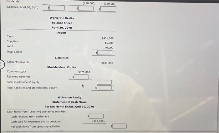 statements The financial statements at the end of Wolverine Reaity's first month