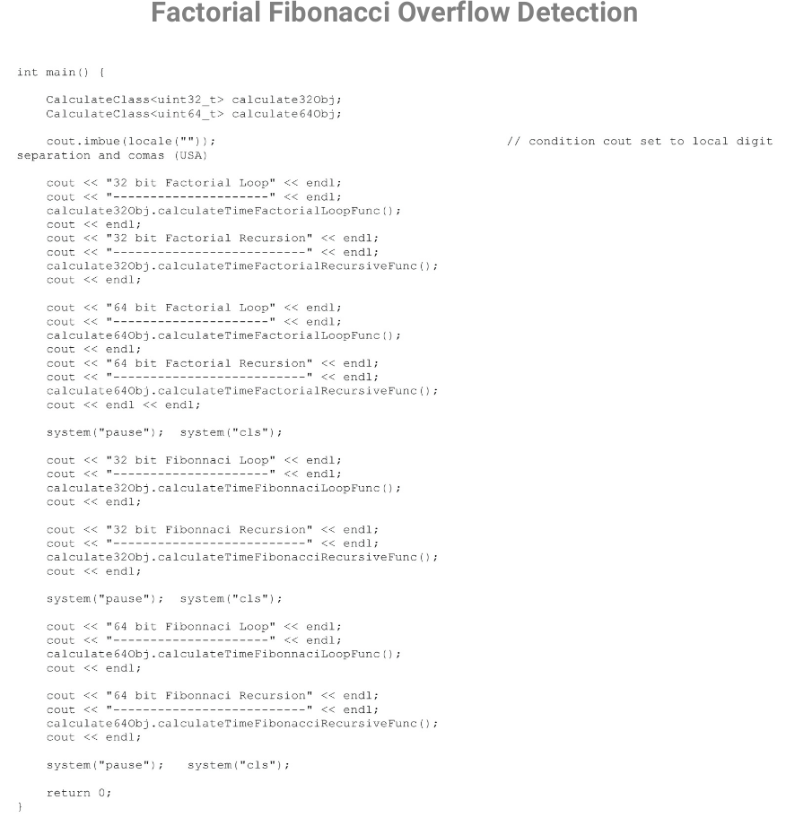 will have methods that calculate using the class template data type: Factorials