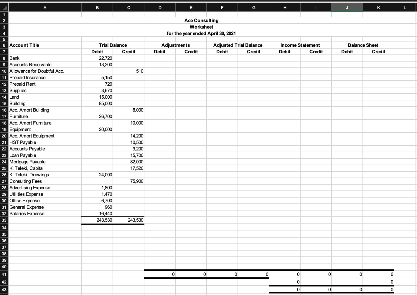 1 Assignment #3 End of Cycle Procedures REQUIRED: 1) Prepare the worksheet